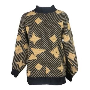 VTG Black Gold Chunky Geometric 1980's Retro Sweater Size Small
